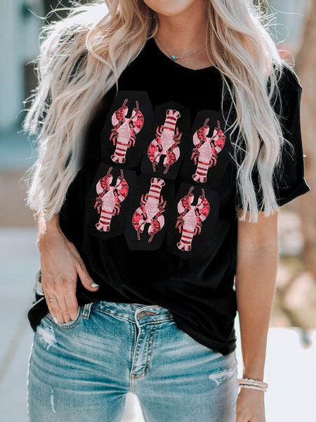 Western Black Sequin Crawfish Graphic Tee