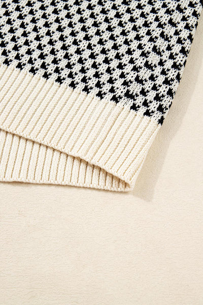 Stylish Women's Black Lantern Sleeve Sweater with Contrast Pattern - Cozy Fall Essential for Trendy Looks