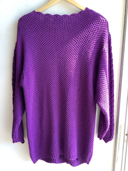 Vintage East West Fashion Purple Cable Knit Sweater