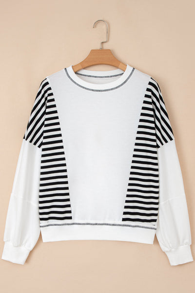 Women's Contrast Stitch Striped Patchwork Sweatshirt