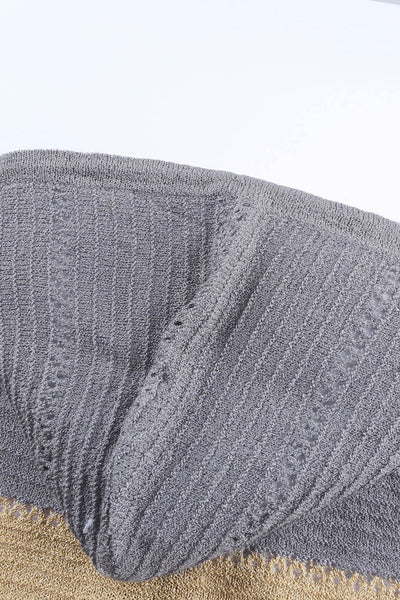 Stylish Women's Gray Colorblock Knit Hoodie with Zipped Front and Hollow-out Design for Comfortable Casual Outfits