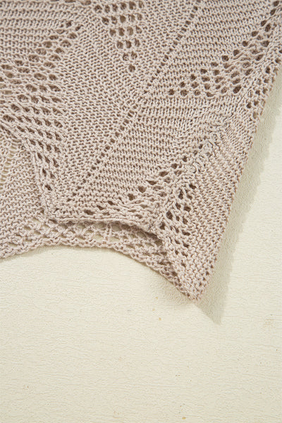 Women's Relaxed Fit Crochet Sweater in Soft Beige - Trendy Hollow Out Knit Top for Spring and Summer Fashion