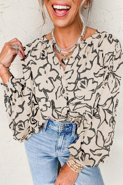 Women's Floral Viscose V-Neck Blouse with Batwing Sleeves