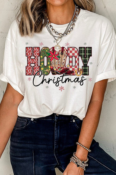 Women's Howdy Christmas Graphic Tee - Festive Western Style
