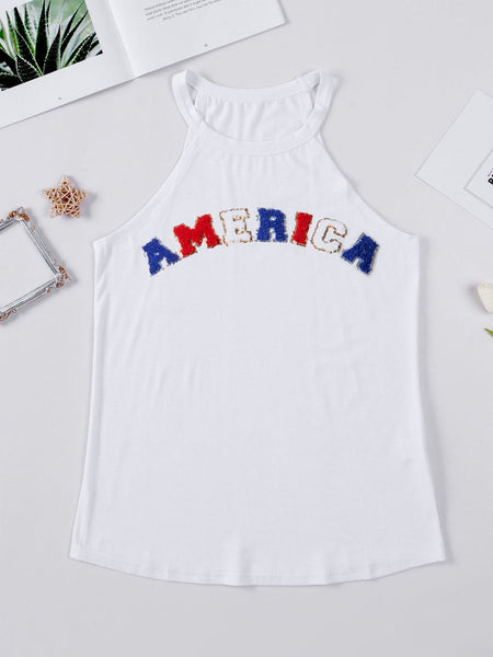 Chenille American Flag Sleeveless Tank Top
