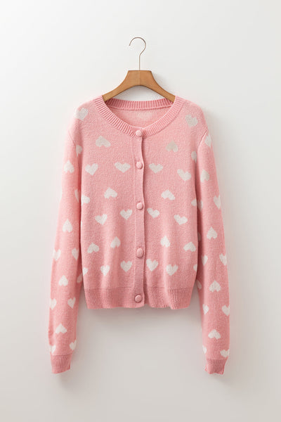 Women's Light Pink Heart Pattern Cardigan Sweater for Women - Cozy Button-Front Knit Layer for Casual Chic Style made for easy styling and wardrobe