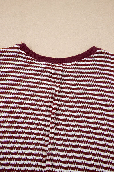 Women's Burgundy Striped Knit Long Sleeve Pullover
