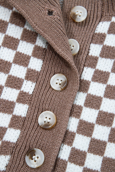 Women's Checkerboard Half-Button Knit Sweater in Cocoa and Cream with practical styling and dependable silhouette control.