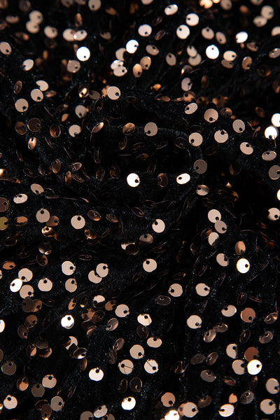 Women's Black Sequin Puff Sleeve Bodysuit with Deep V Back - Chic Party Top for Effortless Glam and Sophisticated Style