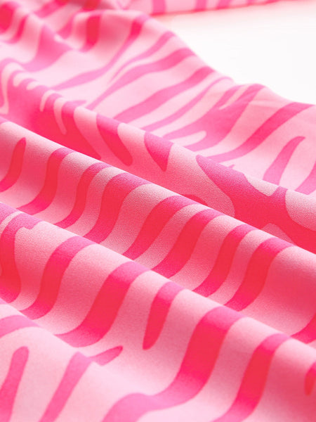 Pink Zebra Print Blouse with Lantern Sleeves