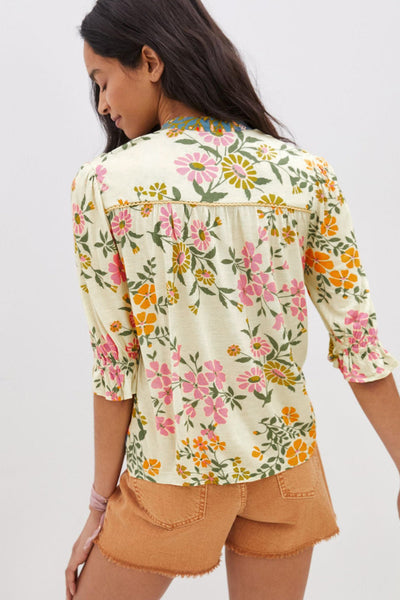 Women's Boho Floral Crochet Blouse in Multicolor with V-Neck and Half Sleeves for Effortless Chic Style