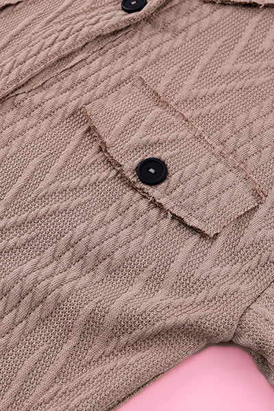 Oversized Khaki Textured Knit Shacket with Button Front