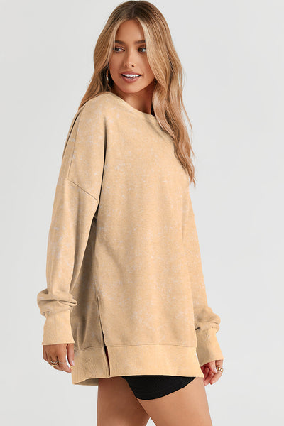 Casual Women's Oversized Khaki Sweatshirt with Drop Shoulders & Ribbed Trim for Effortless Comfort and Chic Style