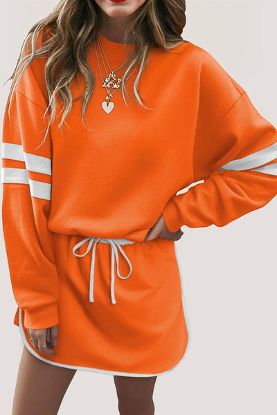 Trendy Women's Cotton Blend Varsity Sweatshirt and Skirt Set - Casual, Comfortable Style for Everyday Wear