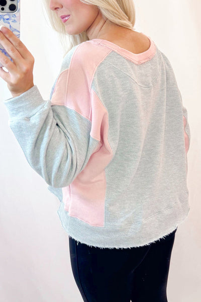 Women's Casual Light Grey Colorblock Sweatshirt with Raw Edge - Comfy and Stylish Top for Everyday Outfits