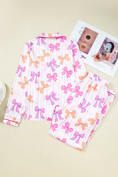 Chic Women's Bow Print Pajama Set - Soft, Cozy Sleepwear for Relaxed Nights, Perfect Gift in Charming Colors