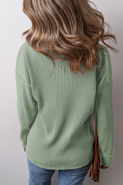 Women's Aqua Solid Corded Long Sleeve Drop Shoulder Top - Casual Fit, Stylish Everyday Essential for Effortless Chic
