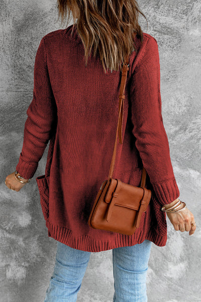 Cozy Burgundy Women's Cardigan with Button Closure and Front Pockets - Stylish Everyday Layer for Effortless Chic