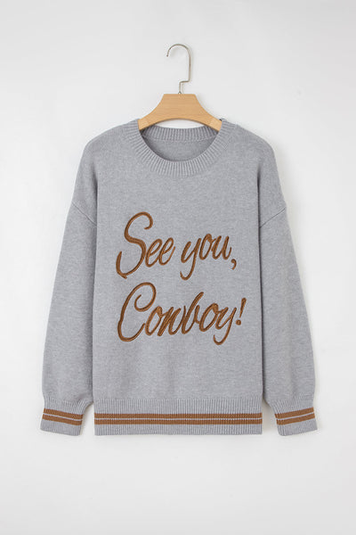 Cozy Women's Western Graphic Sweater - Trendy Casual Knit for Effortless Everyday Style in Soft Neutral Tones