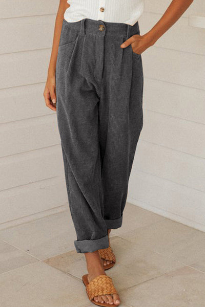 Chic High-Waisted Gray Corduroy Straight Leg Trousers for Women Stylish Comfort for Every Occasion