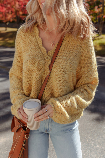 Cozy Soft Knit Women's Lantern Sleeve Cardigan - Stylish Layering Essential for Fall and Winter Outfits