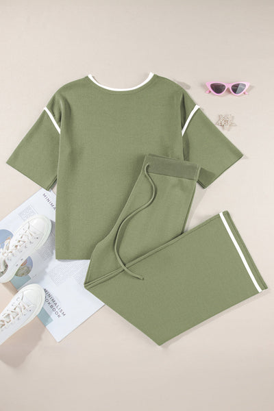 Women's Guacamole Green Knit Wide-Leg Two-Piece Lounge Set