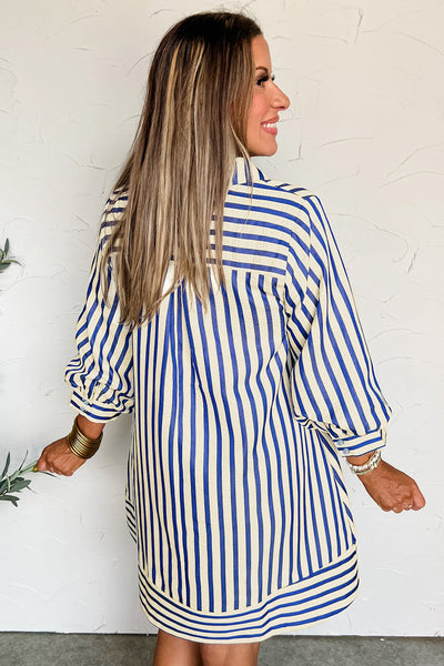Elegant Blue Stripe Summer Dress for Women - Stylish, Comfortable Fit for Effortless Everyday Chic