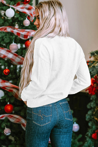 Women's Casual White Glitter Print Sweater with Round Neck - Stylish and Comfortable for Everyday Fashion