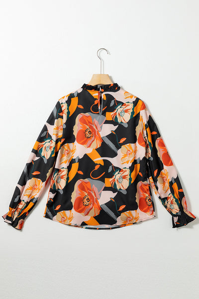 Elegant Women's Black Floral Mock Neck Blouse - Trendy Fit for Day or Night, Perfect for Any Occasion