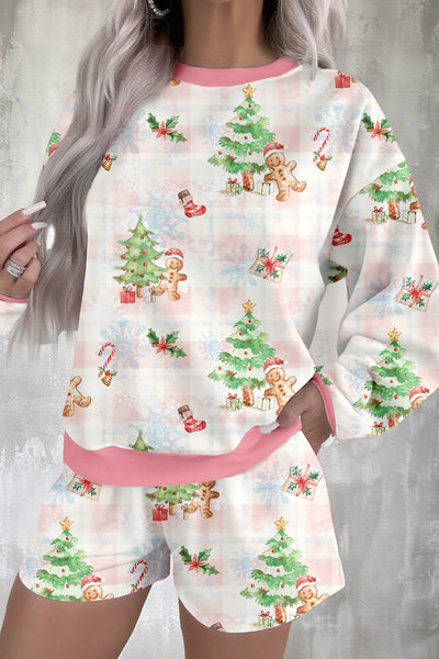 women's pink christmas gingerbread lounge set: pullover and shorts made for easy styling and wardrobe coordination, with premium-like structure and