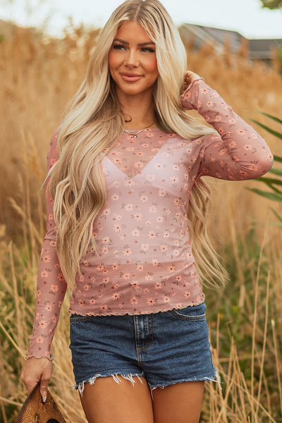 Elegant Women's Floral Mesh Long Sleeve Blouse - Lightweight, Breathable Top for Spring & Summer Style