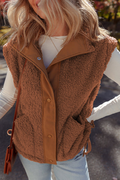 Women's Cinnamon Faux Fur Side-Knot Vest with Snap Closure