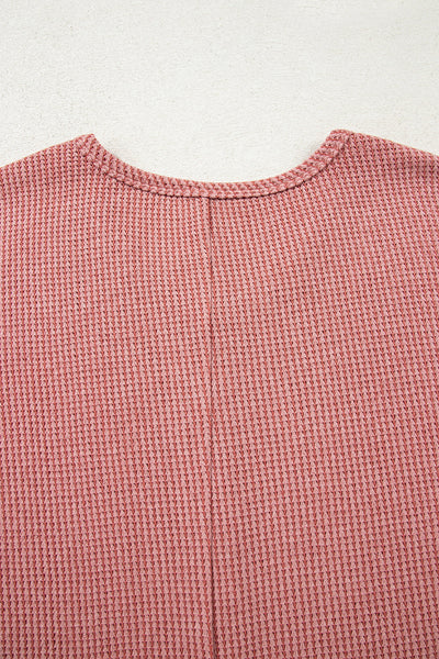 Chic Mineral Red V-Neck Tunic Top for Women - Stylish Loose Fit with Side Slits for Effortless Everyday Elegance