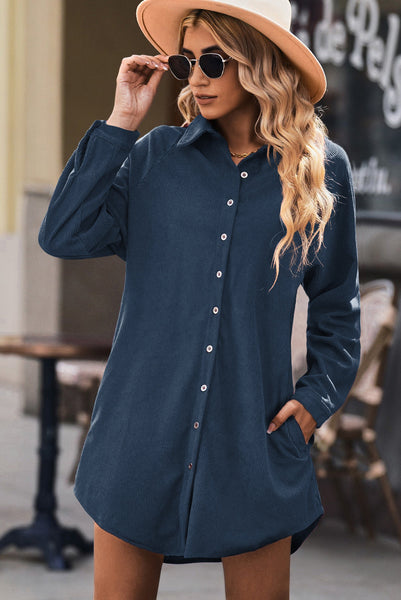 Rust Corduroy Shirt Dress for Women - Casual Fit with Pockets for Effortless Style and Everyday Comfort