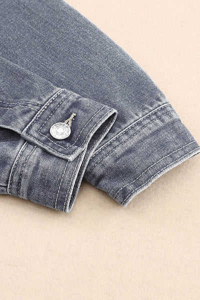 Casual Women's Gray Denim Jacket with Chest Pockets, Drop Shoulder Design, Relaxed Fit for Effortless Everyday Style
