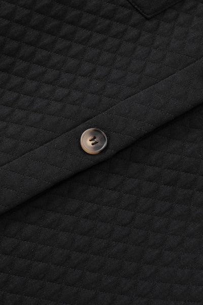 Women's Black Retro Quilted Shacket with Flap Pockets - Chic Button-Up Overshirt for Effortless Casual Style