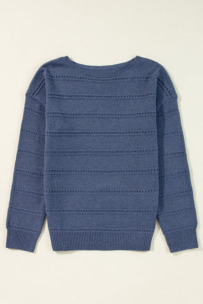 Cozy Women's Real Teal Boat Neck Sweater with Drop Shoulders & Pointelle Knit for Chic Fall Fashion
