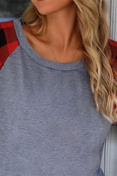 Trendy Women's Fiery Red Plaid Raglan Long Sleeve Shirt - Comfortable Casual Top for Effortless Style