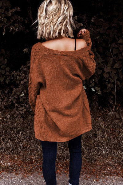 Women's Textured Basket-Weave Open Front Cardigan in Rust