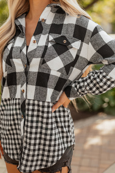Stylish Women's Black Plaid Shacket - Oversized Jacket for Cozy Casual Fall and Winter Outfits