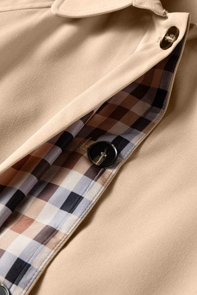 Women's Parchment Plaid-Lined Single-Breasted Short Trench Coat