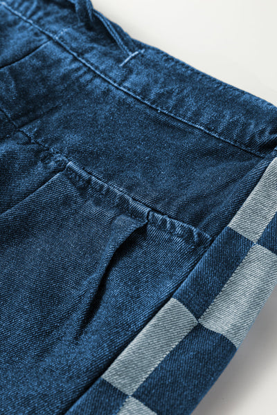 Women's Sail Blue Checkered Side Panel Denim Pants
