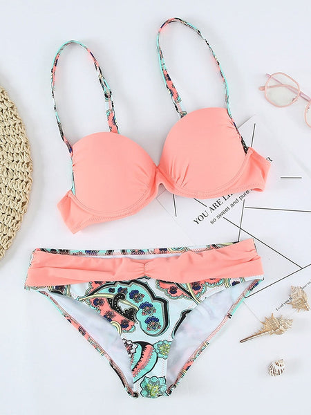 Women's Seductive Pink Push-up Bikini Set with Padded Gather