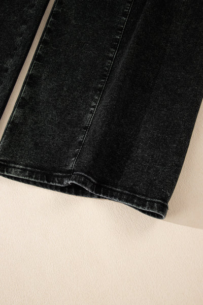 chic women's dark grey pleated wide leg denim pants with mineral wash - easy and wearable for everyday fashion made for easy styling and wardrobe with