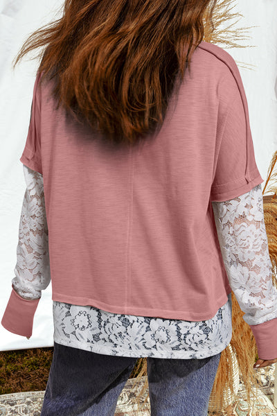 Chic Women's Lace Patchwork Blouse - Stylish Boho Top in Soft Pastels for a Flattering Fit and Effortless Style