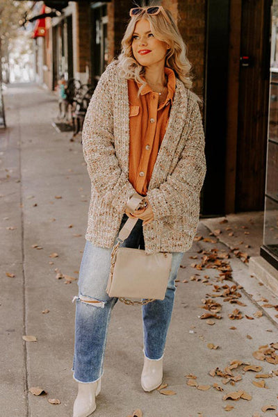 Plus Size Women's Cozy Heathered Green Knit Cardigan - Open Front for Effortless Layering and Stylish Comfort