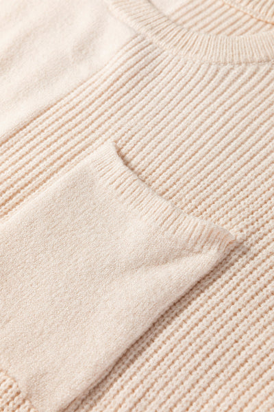 Women's Jet Stream Solid Knit Short Sleeve Sweater with Patch Pockets - Stylish Casual Top in Versatile Colors