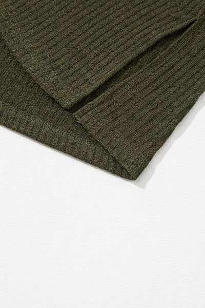 Women's Jungle Green Ribbed Henley Top - Chic & Comfy Knit Shirt for Casual Outings and Everyday Style