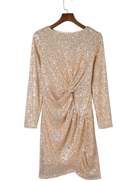 Sparkling V-Neck Long Sleeve Dress