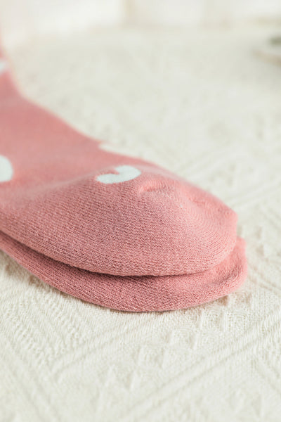 Women's Pink Heart Print Polyester Crew Socks with Ribbed Cuffs